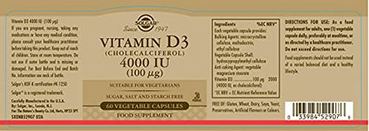 Solgar Vitamin D3 4000 IU (100 µg) Vegetable Capsules - Pack of 60 - Cholecalciferol SOLGARBuy Supplements Australia