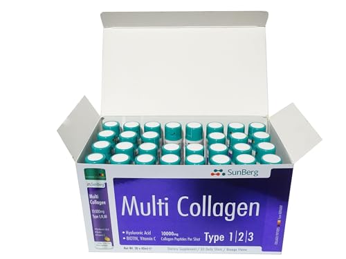 Sunberg Collagen Liquid Shots - 10000mg Collagen Supplement Type I,II,III Hyaluronic Acid BodygenixBuy Supplements Australia
