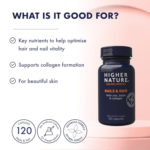 Higher Nature - Nails & Hair - Contains Zinc, Biotin & Collagen - Supports Beautiful Skin - 120 Capsules HIGHER NATUREBuy Supplements Australia