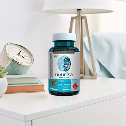 NEURIVA Plus Decaffeinated Nootropic Brain Supplement for Memory, Focus & Concentration & Cognitive Function, Clinically Tested NeuroFactor, Phosphatidylserine, Vitamins B6 B12,50ct Strawberry Gummies NEURIVABuy Supplements Australia