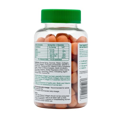 Chewy Vites Beauty Collagen 60 Gummy Vitamins |Hydrolised Collagen, CoQ10, Biotin + Vitamins | 1 Month Supply | Real Fruit Juice | Berry Flavour | 2-a-Day | CHEWY VITESBuy Supplements Australia