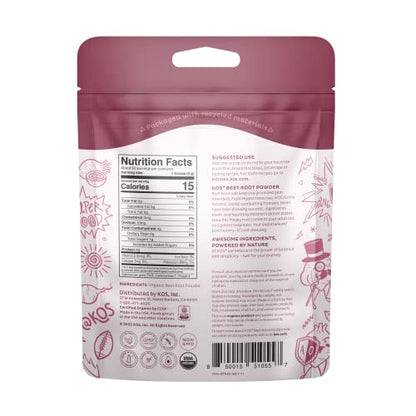 KOS Organic Beet Root Powder, USDA Certified - Natural Nitric Oxide Booster, Superfood Plant Based Beetroot Ingredient for Stamina Increasing, Circulation - Non-GMO, Soy & Gluten-Free, 50 Servings Bag