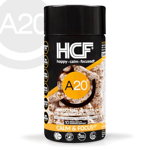 HCF A20 Microbead Brain Health Supplements for Adults for Memory, Focus, Calm, Mood, Alertness, Attention, Vision, Sleep, Immune System, 20 Premium Nootropic Nutrients Multivitamin & 7 Advances® Tech HCFBuy Supplements Australia