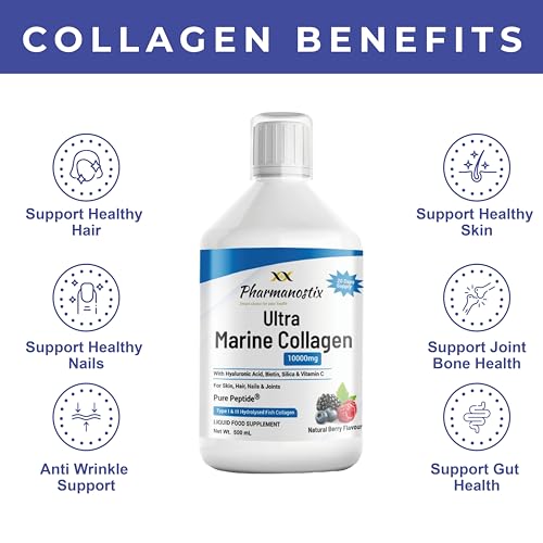 Marine Collagen Liquid 10000mg Sugar Free Berry Flavour, Hydrolysed Peptides, Hyaluronic Acid, Biotin, Silica, Vitamin C, Healthy Skin PharmanostixBuy Supplements Australia