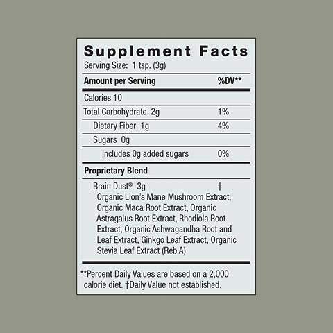 Moon Juice Brain Dust - Adaptogenic Mushroom Supplement for Memory & Focus - Lion’s Mane, Ginkgo Biloba & Ashwagandha - Caffeine-Free, Vegan Brain Supplement - 1.5 oz Moon JuiceBuy Supplements Australia