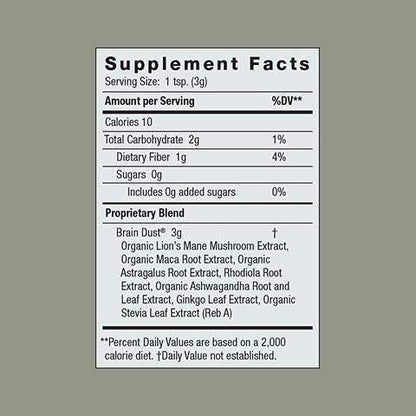 Moon Juice Brain Dust - Adaptogenic Mushroom Supplement for Memory & Focus - Lion’s Mane, Ginkgo Biloba & Ashwagandha - Caffeine-Free, Vegan Brain Supplement - 1.5 oz Moon JuiceBuy Supplements Australia