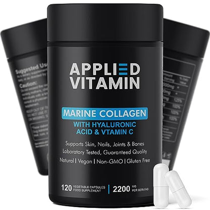 Applied vitamin Marine Collagen Capsules 2000mg-Enhance with Hyaluronic Acid, Zinc, Vitamin C & Biotin 120 Applied VitaminBuy Supplements Australia