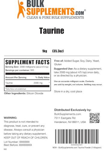 BULKSUPPLEMENTS.COM Taurine Powder - Taurine Supplement, Taurine 2000mg BULKSUPPLEMENTS.COMBuy Supplements Australia