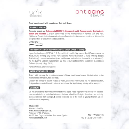 Unik Antiaging Beauty | Hydrolysed Collagen VERISOL (5 Clinical Studies) with Hyaluronic Acid UN 1K HEALTH & NUTRITIONBuy Supplements Australia