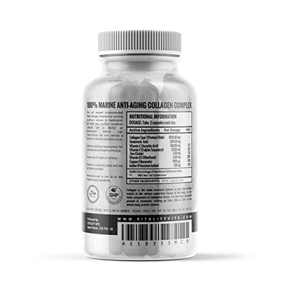Marine Collagen Complex - High Strength Capsules for Hair, Skin, Nails & Joint Support - Vitamins B2 C & E VITALITYVITSBuy Supplements Australia