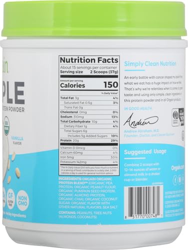 Orgain Organic Simple Vegan Protein Powder, Vanilla - 20g Plant Based Protein OrgainBuy Supplements Australia