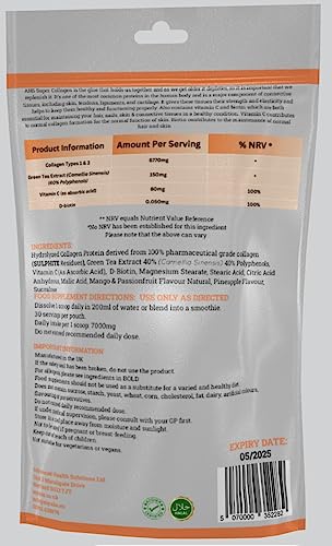 AHS Super Flavoured (Mango & Passionfruit) Collagen Powder 7000MG Per Scoop with Green Tea Extract AHSBuy Supplements Australia
