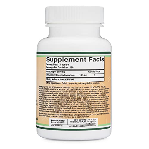 DHEA 100mg | 180 Capsules | Max Strength 6 Month Supply | Third Party Tested | Hormone Double Wood SupplementsBuy Supplements Australia