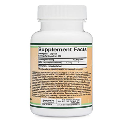 DHEA 100mg | 180 Capsules | Max Strength 6 Month Supply | Third Party Tested | Hormone Double Wood SupplementsBuy Supplements Australia