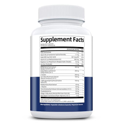 Brain Supplements for Memory & Focus - Nootropic with Bacopa Monnieri, Lion's Mane, Alpha GPC, Phosphatidylserine | Supports Mental Clarity & Cognitive Function | Vitamin B6 & B12-120 Capsules MigcopatBuy Supplements Australia