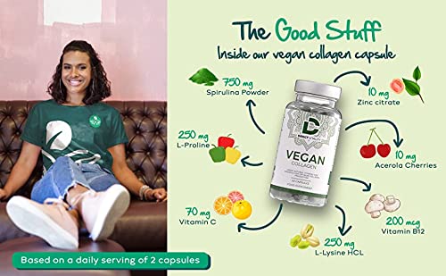 Vegan Collagen Supplement - 1400mg, Spirulina, L-Lysine, L-Proline, Acerola Cherries , Vitamin C & B12, Zinc, Hyaluronic Acid, UK Made D Direct VitalityBuy Supplements Australia
