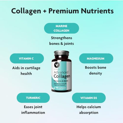 Premium Advanced Collagen Complex for Joint and Bone Health – High Strength Marine Collagen with Vitamin D3 V VitaminiBuy Supplements Australia