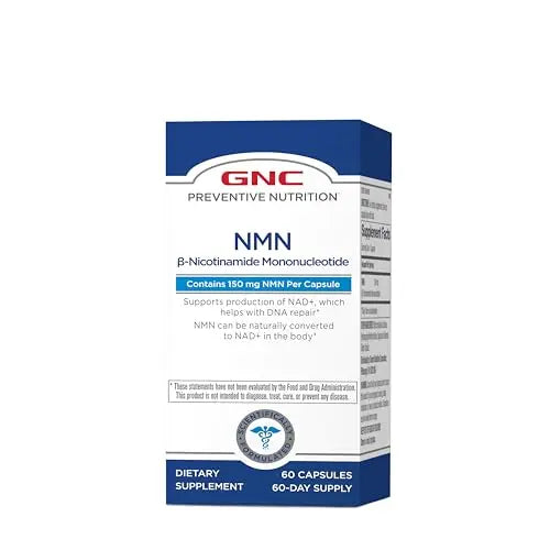 GNC Preventive Nutrition NMN, 150 mg, NAD+ Booster Supplement for Cellular Energy & DNA Repair, Anti-Aging Support, 60 Capsules, Gluten Free, 60 svg GNCBuy Supplements Australia