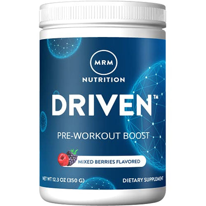 MRM Nutrition Driven Pre-Workout Powder | Mixed Berry Flavored | 125mg Caffeine | Pure