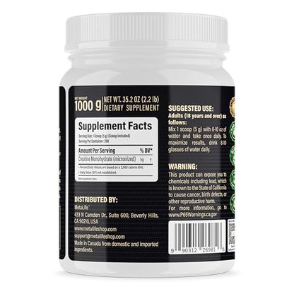 METALIFE 100% Pure Creatine Monohydrate Powder, Canada-Made, 1000 g (200 Servings) Micronized Powder, Muscle Growth, Unflavored, Ideal for Athletes & Fitness Enthusiasts, Third party lab tested, Vegan METALIFEBuy Supplements Australia