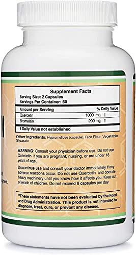 Quercetin with Bromelain - 120 Count (1,200mg Servings) Immune Health Capsules Double Wood SupplementsBuy Supplements Australia