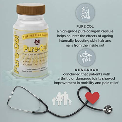Pure-COL Collagen 90 Capsules 400mg Bio-Active Matrix High Strength Collagen Tablets The Perfect RangeBuy Supplements Australia