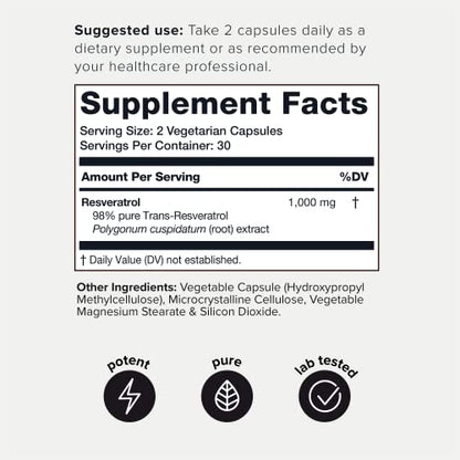 Ultra High Potency Third-Party Tested Trans Resveratrol 1000mg - 98% Pure ToniiqBuy Supplements Australia