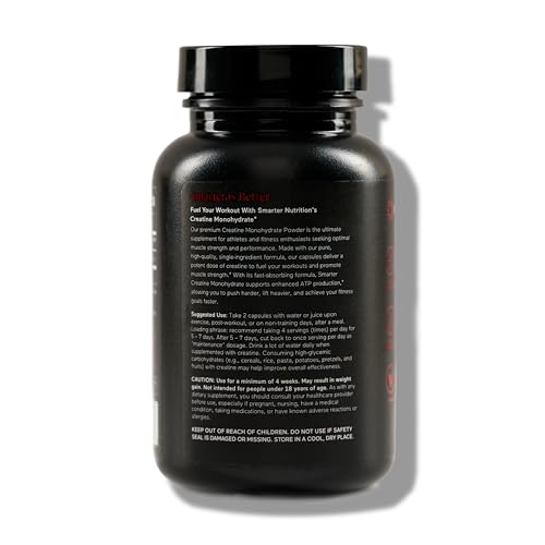 SMARTERNUTRITION Creatine Monohydrate Pills with 2500mg (2.5g) Per Serving, Vegan Capsules - Pre & Post Workout Recovery Support, Promotes Muscle Mass &. Endurance - 60 Count[30-Day Supply] SMARTERNUTRITIONBuy Supplements Australia