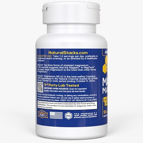Magtein Magnesium L-Threonate, Glycinate & Taurate – 200mg Chelated Magnesium Complex – MagTech Magnesium Supplement for Relaxation & Brain Health – 90 Capsules NATURAL STACKSBuy Supplements Australia