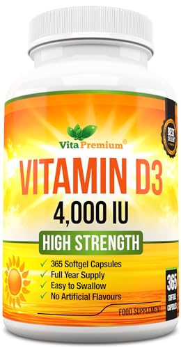 Vitamin D 4,000 IU Softgels, Maximum Strength Vitamin D3 Supplement, 365 Easy to Swallo Vita PremiumBuy Supplements Australia