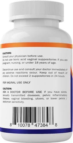 Vitamatic Boric Acid Vaginal Suppositories 600 mg USP Grade Boric Acid in Vegetarian Capsule Shell - 60 Count VitamaticBuy Supplements Australia