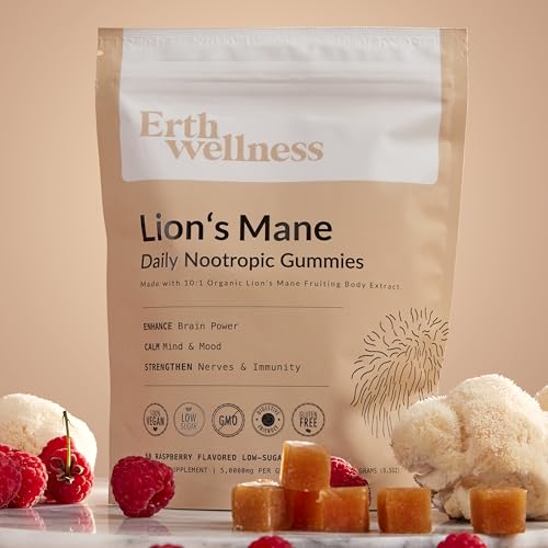 Erth Wellness Lion’s Mane Mushroom Gummies – 10,000mg Fruiting Body Extract per Serving – Brain & Focus Support – Daily Nootropic – Vegan, Low Sugar, Non-GMO – 60 Ct Erth WellnessBuy Supplements Australia