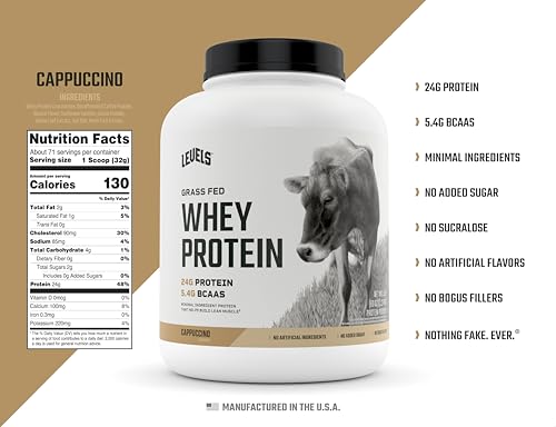 Levels Grass Fed 100% Whey Protein, No Hormones, Cappuccino, 5LB Levels NutritionBuy Supplements Australia
