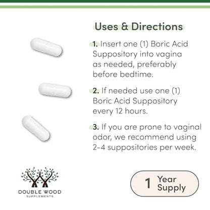 Boric Acid Suppositories 60 Count, Supports Women Health (Easy Dissolve, Third Party Tested) by Double Wood Double Wood SupplementsBuy Supplements Australia