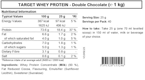 Whey Protein Powder | Double Chocolate | Target Whey Protein by ROS Nutrition | 1 Kg | 40 Servings | ROS NutritionBuy Supplements Australia