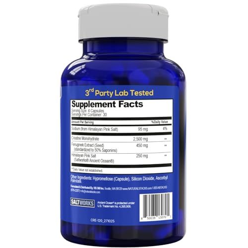 Creatine Monohydrate - 2500mg Creatine Pills - 450mg Fenugreek Extract & 250mg Himalayan Pink Salt - Supports Brain Health, Endurance & Muscle Building - Advanced Absorption Formula - 120 Capsules NATURAL STACKSBuy Supplements Australia