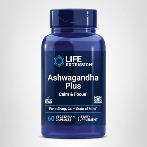 Life Extension Ashwagandha Plus Calm & Focus, ashwagandha Extract, Spearmint Extract, Focus, Attention, Relaxation, Advanced Formula, 60 Vegetarian Capsules Life ExtensionBuy Supplements Australia