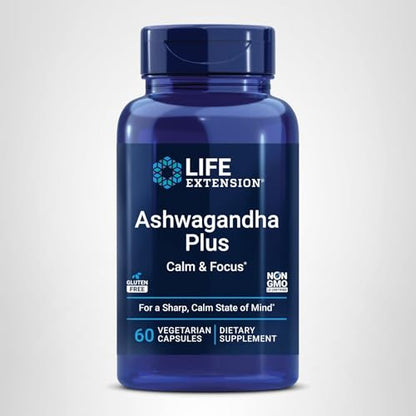 Life Extension Ashwagandha Plus Calm & Focus, ashwagandha Extract, Spearmint Extract, Focus, Attention, Relaxation, Advanced Formula, 60 Vegetarian Capsules Life ExtensionBuy Supplements Australia