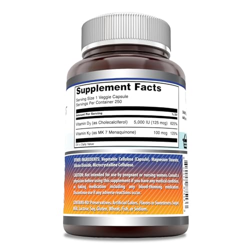 Amazing Formulas Vitamin D3 5000 IU with Vitamin K2 100 Mcg| 250 Veggie Capsules Amazing NutritionBuy Supplements Australia