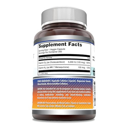 Amazing Formulas Vitamin D3 5000 IU with Vitamin K2 100 Mcg| 250 Veggie Capsules Amazing NutritionBuy Supplements Australia