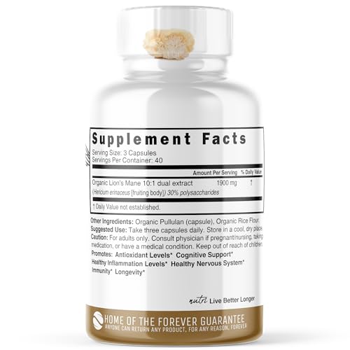 Nutri Organic Lions Mane Supplement Capsules - 1900 mg, 10:1 Dual Extraction, 120 Count Nature's FusionsBuy Supplements Australia