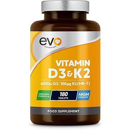 Vitamin D3 4000iu & Vitamin K2 100ug (MK7) |180 Vegetarian Tablets | 1-A-Day | 6 Month