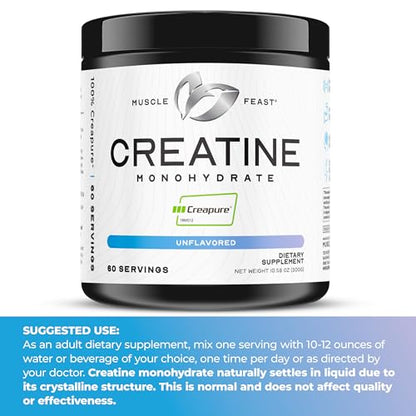 Muscle Feast Creapure Creatine Monohydrate Powder, Vegan Keto Friendly Gluten-Free, Mass Gainer, Muscle Recovery Supplement and Trusted Creatine for Muscle Growth