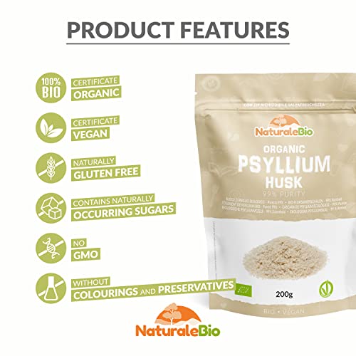 Organic Psyllium Husk - 99% Purity - 200g. Pure & Natural Psyllium Seed Husks NaturaleBioBuy Supplements Australia