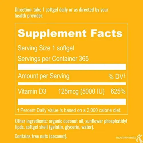 UpNourish Liposomal Vitamin D3 5000 IU Softgels - 1 Year Supply | Organic Coconut Oil Infused Vitamin D Supplements - Support Bone, Dental, Heart, Mood & Immune Health - Non GMO Gluten Free - 365 ct UpNourish buy supplements Au