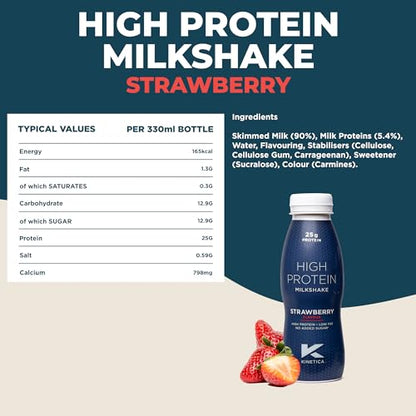Kinetica Ready-to-Drink Protein Shake, 12 X 330mls, 165 cals, 25g Protein per Bottle, Low Fat (Strawberry) KineticaBuy Supplements Australia