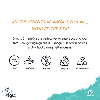 Omvits Vegan Omega 3 DHA from Algae Oil 1000mg - 60 Softgel Capsules with Vitamin E OmvitsBuy Supplements Australia