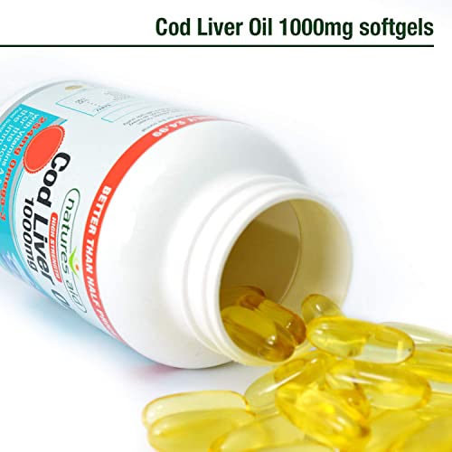 Natures Aid Cod Liver Oil, 1000 mg, 180 Softgel Capsules (High Strength, 254 mg Omega natures aidBuy Supplements Australia