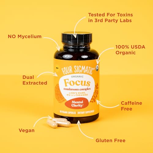 Four Sigmatic Focus Capsules | Lion's Mane Supplement Capsules | Brain Boosting Complex with Ashwagandha, Bacopa Monnieri & Rhodiola | Vegan Nootropic Adaptogen & Mushroom Supplement | 30 Servings Four SigmaticBuy Supplements Australia
