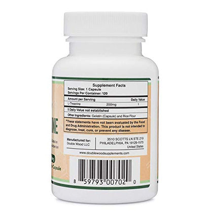 L-Theanine Supplement 200mg, 120 Capsules (Soy Free, Gluten Free, Non-GMO Double Wood SupplementsBuy Supplements Australia